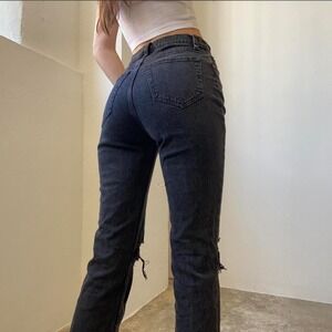 Abercrombie Black Distressed High Rise Ankle Straight Jeans Size 25